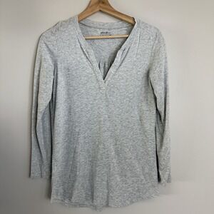 EDDIE‎ BAUER Sz XS Solid Gray Long Sleeve V-Neck Pullover Shirt Cotton Blend